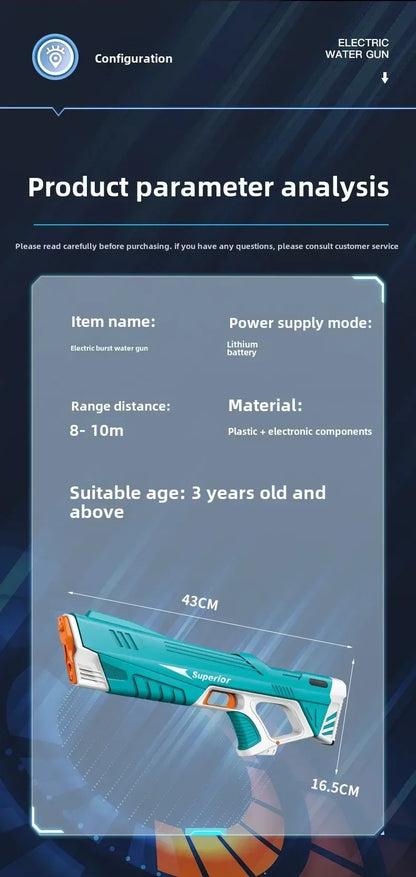 Electric Water Gun New Children Wholesale AutomaticWater Absorption Battery DisplayLarge Capacity Boys' Water PlayToyWaterGun
