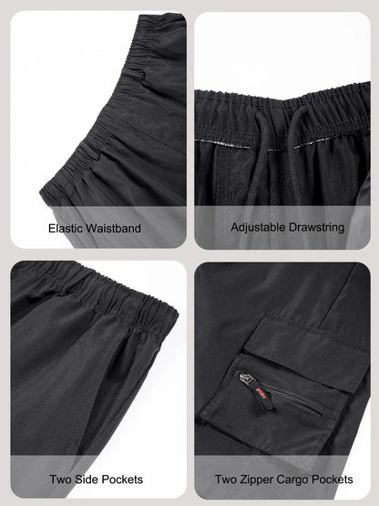 Men's Straight Cargo Shorts Lightweight Breathable Solid Color Drawstring Waist with Zipper Pockets Casual Summer Short Pants