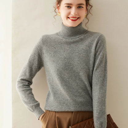 Cashmere Sweater Women's Turtleneck Long Sleeved Knitted Pullover 100% Pure Cashmere Base Sweater Korean Version Women's Top