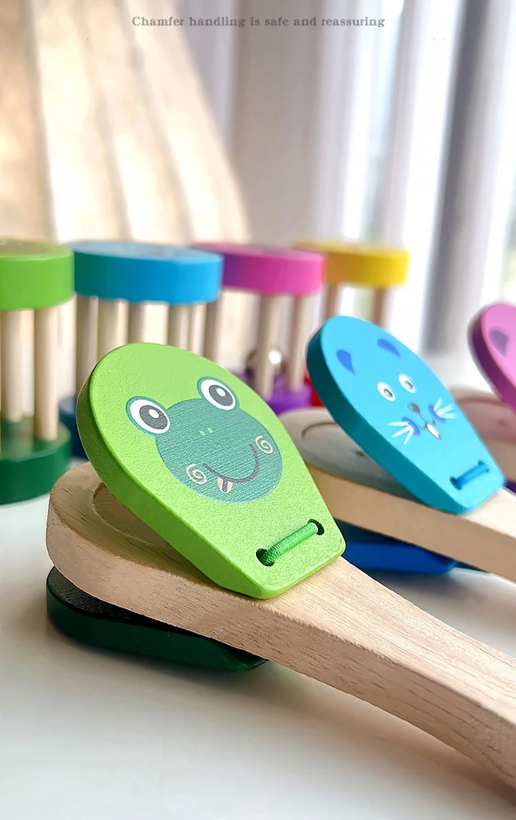 Wooden Half Round Hand Ringing Bell Children Musical Orff Instruments Clapper Handle Educational Fun Toys Infant Teaching Aids