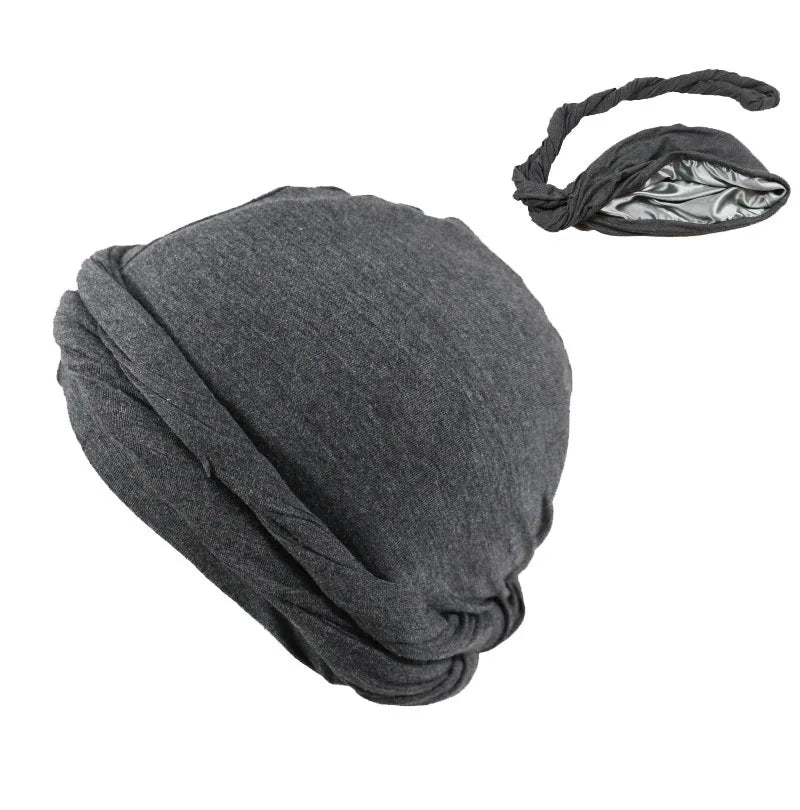 2022 New Elastic Men's Turban Hat Satin Lining Stretchy Men Bandana Indian Cap Fashion Male Hip Hop Caps Headband Biker Headwrap