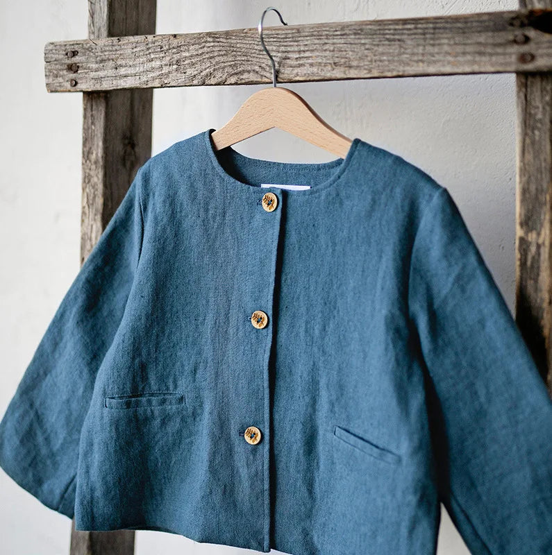 Spring Thin Retro Linen Jacket Children 2026 New Solid Color Single-Breasted Cardigan Casual Long-Sleeved Boys And Gilrs Coats