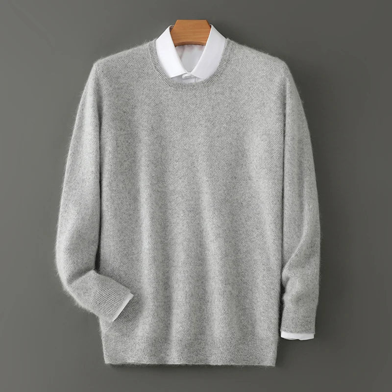 Men's 100% Pure Mink Cashmere Sweater O-Neck Pullovers Knit Large Size Mink Sweater Winter New Long Sleeve High-End Jumpers Tops