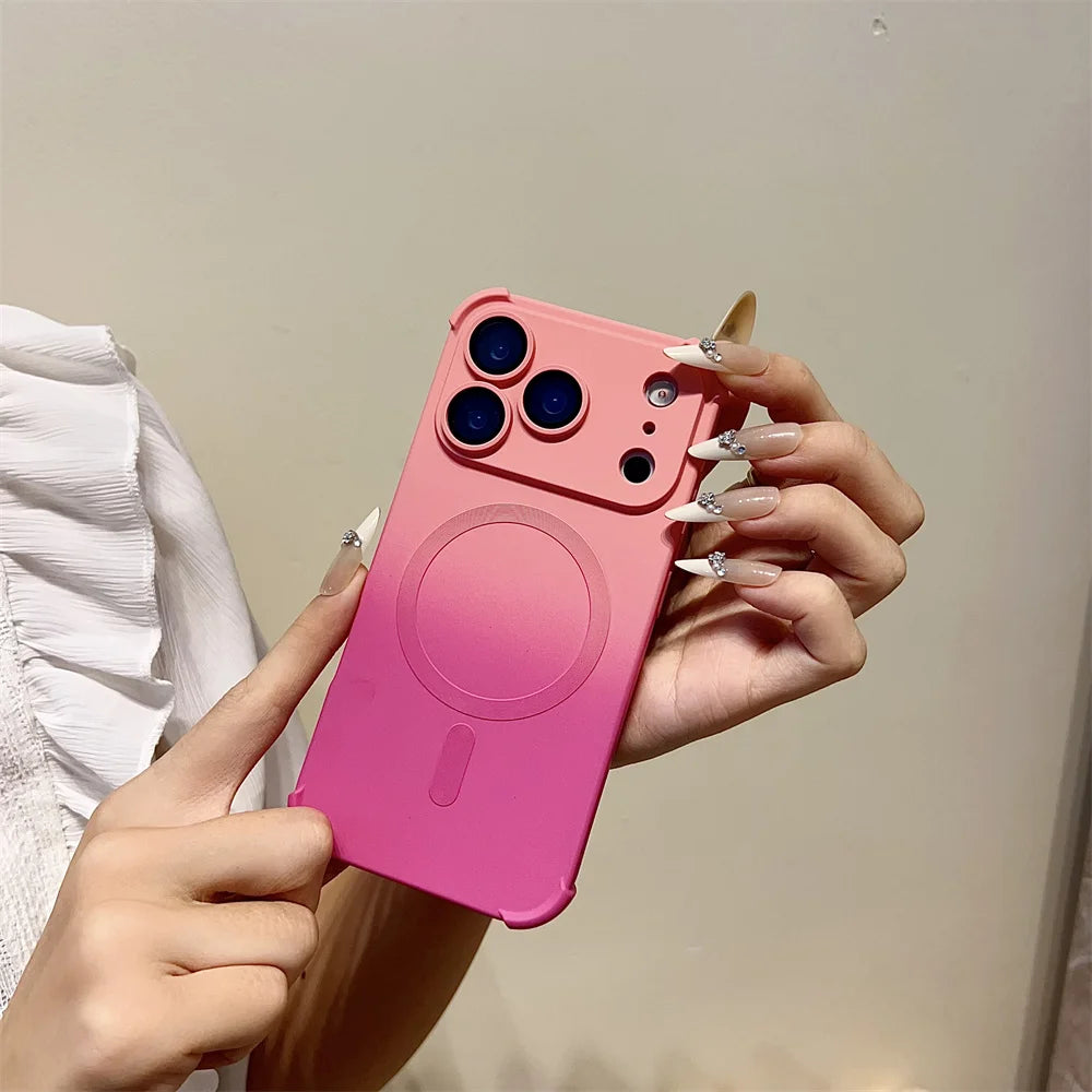 Gradient Color Magnetic Case For iPhone Air 17 16 15 Plus 14 13 12 Pro Max Magsafe Wireless Charging Glass Lens Protective Cover