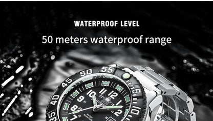 Addies Dive Men Fashion Casual Watch Calendar Display 50m Waterproof Tube Luminous Watch Black Dial Rotating Bezel Quartz Watch