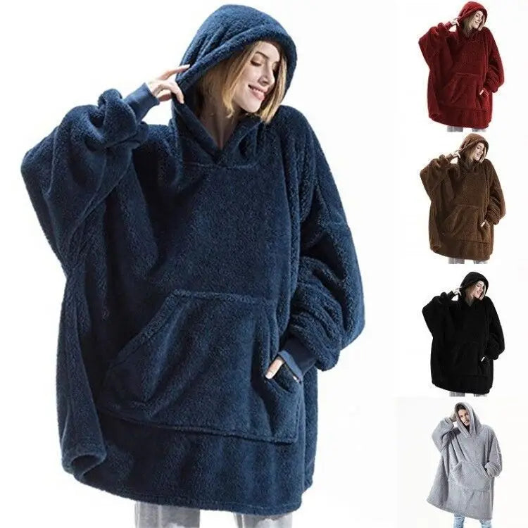 Winter Fashion Leisure Simple Hooded Sweater Warm Thick Hoodie Women Fleece Blanket With Sleeve Pocket Harajuku Trend Streetwear