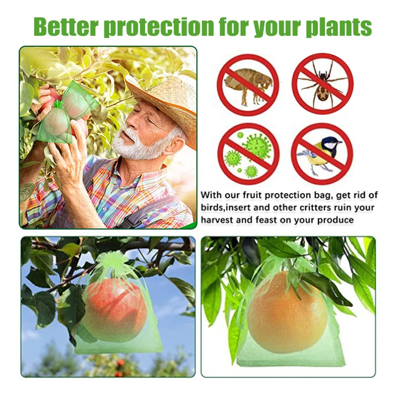 Reusable Drawstring Plant Protection Net Bags Garden Pest Proof Cover For Fruit Trees Vegetables Grapes Strawberries Berries