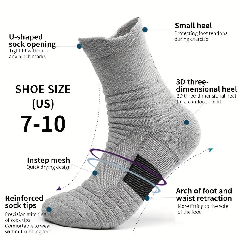 3pairs/Lot Men's Socks Compression Stockings Breathable Basketball Sports Cycling Socks Moisture Wicking High Elastic Tube Socks