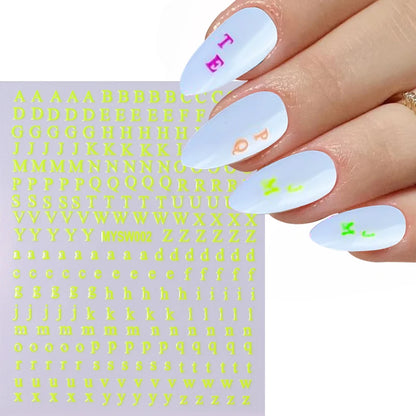 1Pc 3D Roman Letter Nail Stickers Gold/Silver/Black/Laser Alphabet Self Adhesive Decal Y2K English Words/Number Manicure Sliders