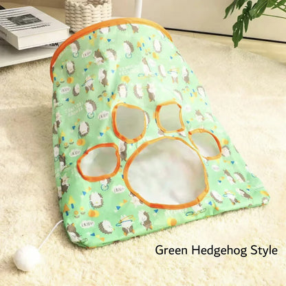 Collapsible Cat Tunnel Bag with Hanging Toys, Interactive Peekaboo Cat Play Tent, Foldable Cat Hideaway for Indoor Cats Boredom