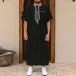 Men's Ethnic Pattern Embroidery Zipper Hooded Robe Traditional Long Sleeve Pocket Jubba Thobe for Daily Wear Man Islamic Thobe