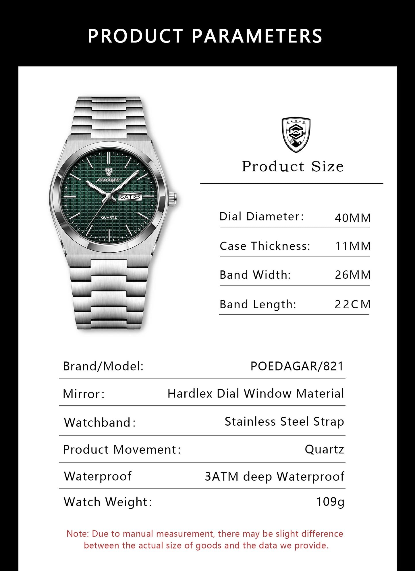 POEDAGAR Luxury Original Man Watch Waterproof Stainless Steel Luminous Men's Wristwatch Date Week Quartz Fashion Watches For Men