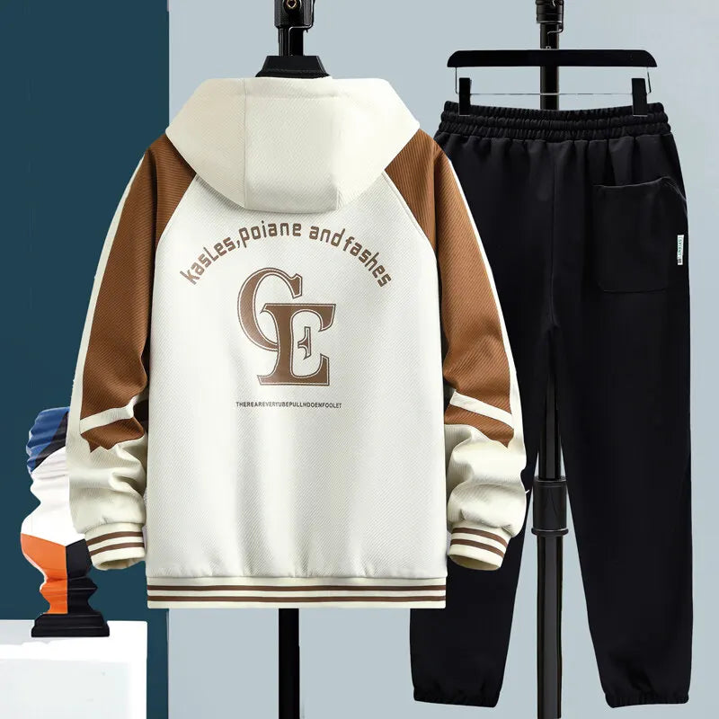 High Quality Running 2 Piece Set Hooded Jacket+Sweatpants Cardigan Long Sleeve Casual Tracksuit Men Sport Brand Clothing Suit