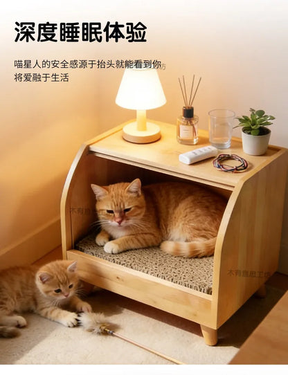 Solid wood kennel cat nest universal sisal feeling dog house small dog dog house cat scratching board pet bed