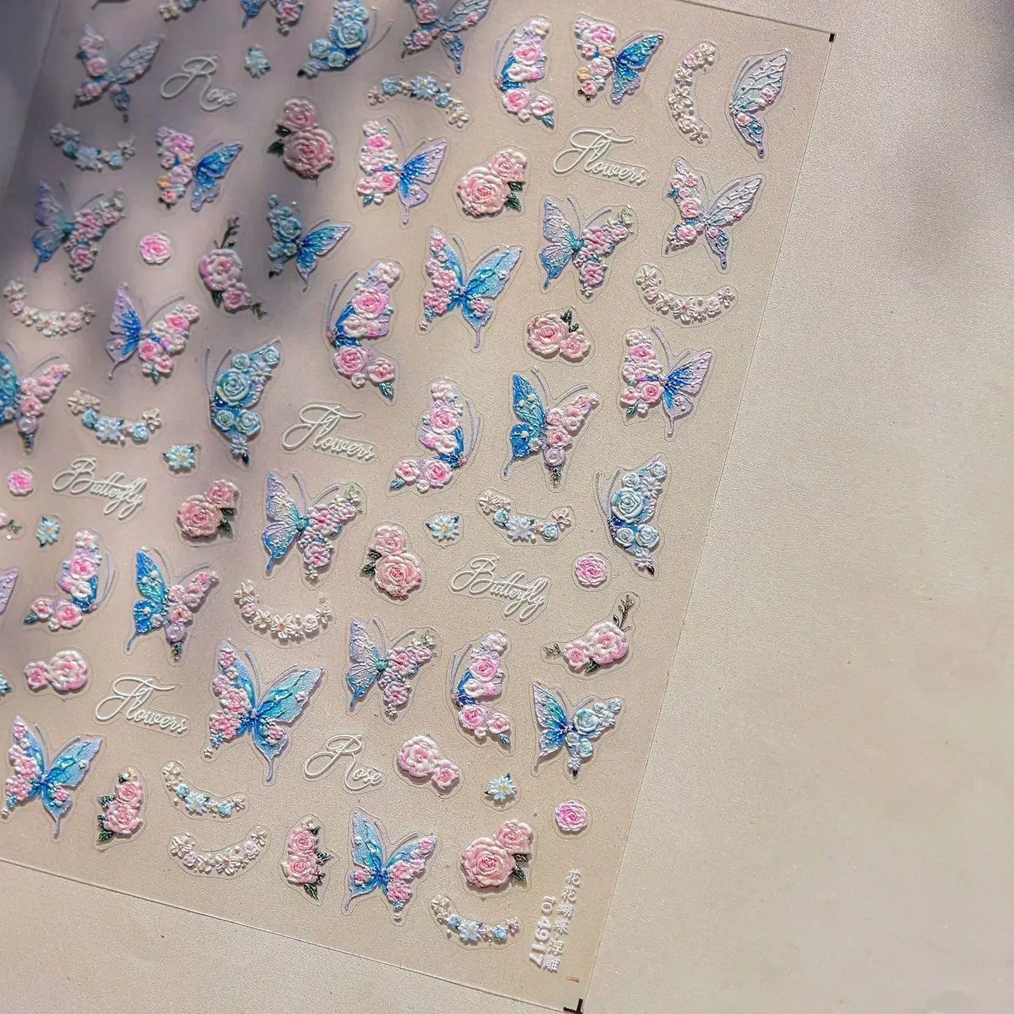 Shiny Jelly Butterfly Charming Golden Gradient Bowknot 5D Self Adhesive Nail Art Sticker Flower Petal Rhinestone Manicure Decals
