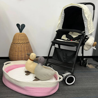 Ins Newborn Hand Basket Cotton Rope Woven Crib Baby Cradle Portable Outdoor Sleeping Infant Accessories Photography Props Gifts