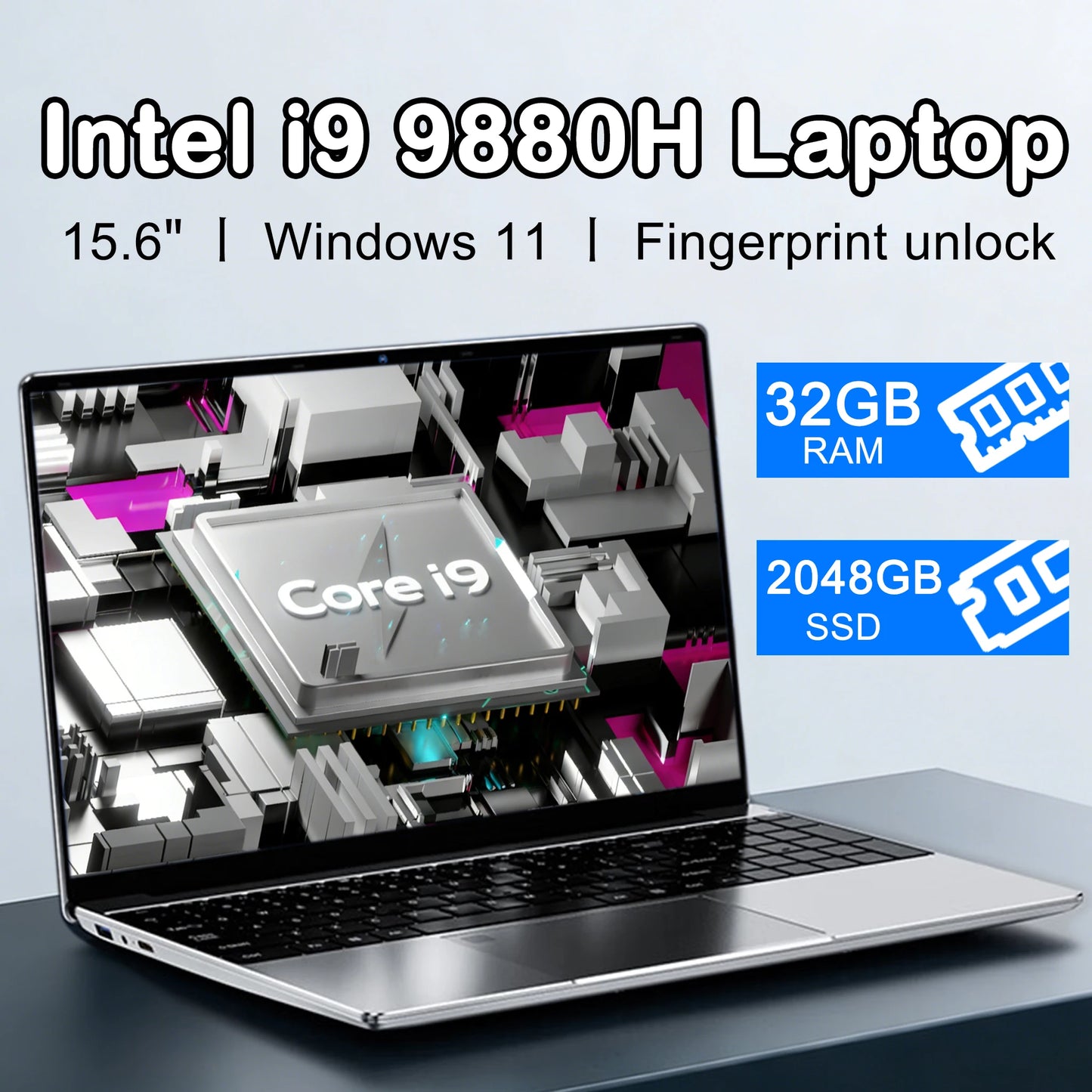 New 15.6" Laptop Intel Core I9-9880H 32GB RAM 2TB SSD Ultra Slim Gaming Laptop 1920*1080 Windows 11 Office Study Home Use