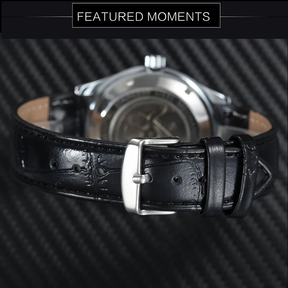 WINNER Business Automatic Watch for Men Calendar Window Fashion Black Dial Fashion Leather Strap Luxury Brand Mechanical Watches