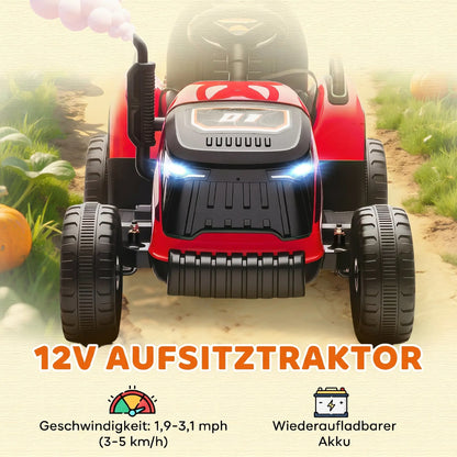 Electric tractor for children, ride-on tractor, with remote control, gradual start, suitable for children aged 3 to 8, red, toy car for children, ride-on tractor, electric toy car for children