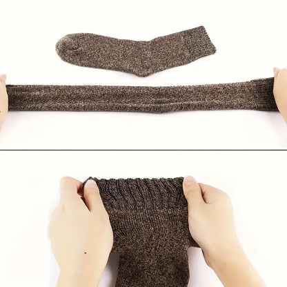 3/5 Pairs Men's Warm Socks, Thick Towel Mid-Calf Socks, Anti-Cold Snow Boots Socks Elastic Solid Color