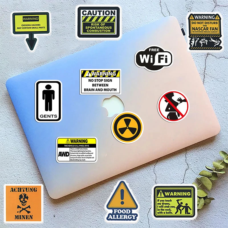 50PCS Funny Warning Sign Stickers Waterproof Vinyl Decals for Laptop Water Bottle,Sign Stickers Decoration Supplies Classic Toys