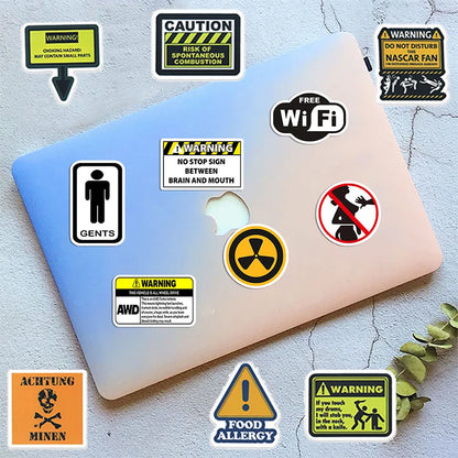 50PCS Funny Warning Sign Stickers Waterproof Vinyl Decals for Laptop Water Bottle,Sign Stickers Decoration Supplies Classic Toys