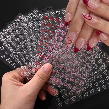 8Colors 3D French Love-Heart Nail Stickers Hollow Sweetheart Adhesive Nail Decals DIY Valentine's Day Simple Manicure Decoration