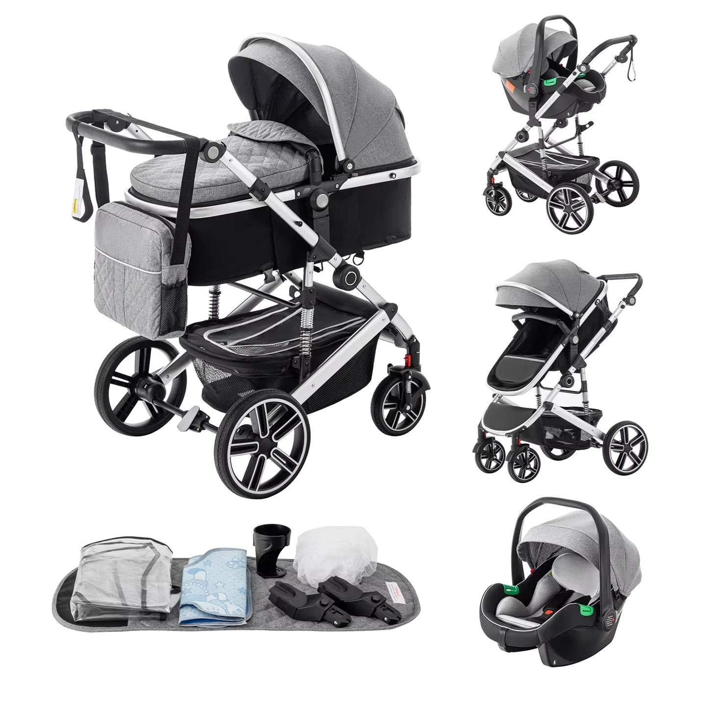 Baby Stroller 3 in 1 Luxurious Portable Travel Baby Carriage Fold Pram High Landscape Aluminum Frame Newborn Infant Stroller