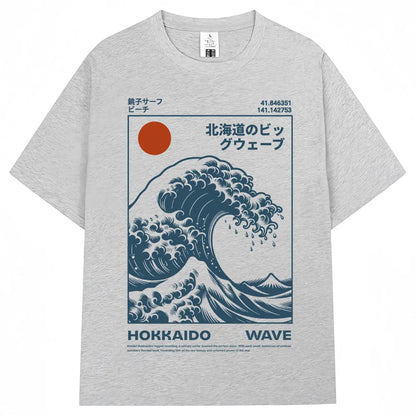 Japanese Style Hokkaido Wave Vintage T-shirt Men Women Harajuku Fashion High Quality T Shirts Oversized Cotton Summer Tee Shirt