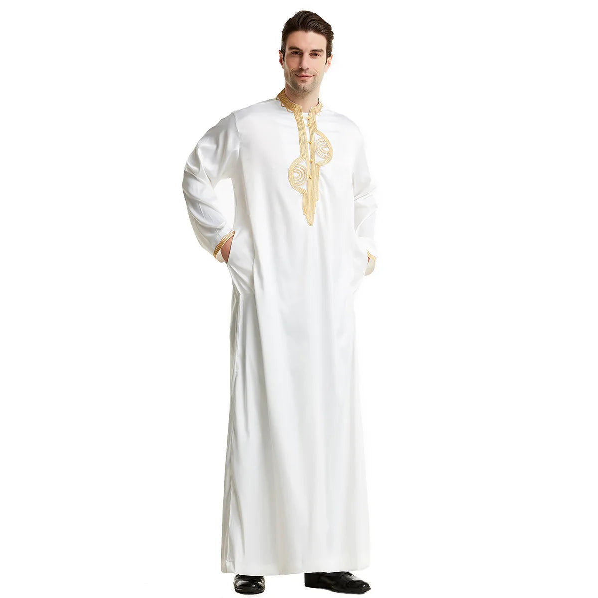 Muslim Men Clothing Kaftan Robes Long Sleeves Stand Collar Eid Thobe Kurta Arab Turkish Dress Dubai Islam Habit Ethnic Leisure