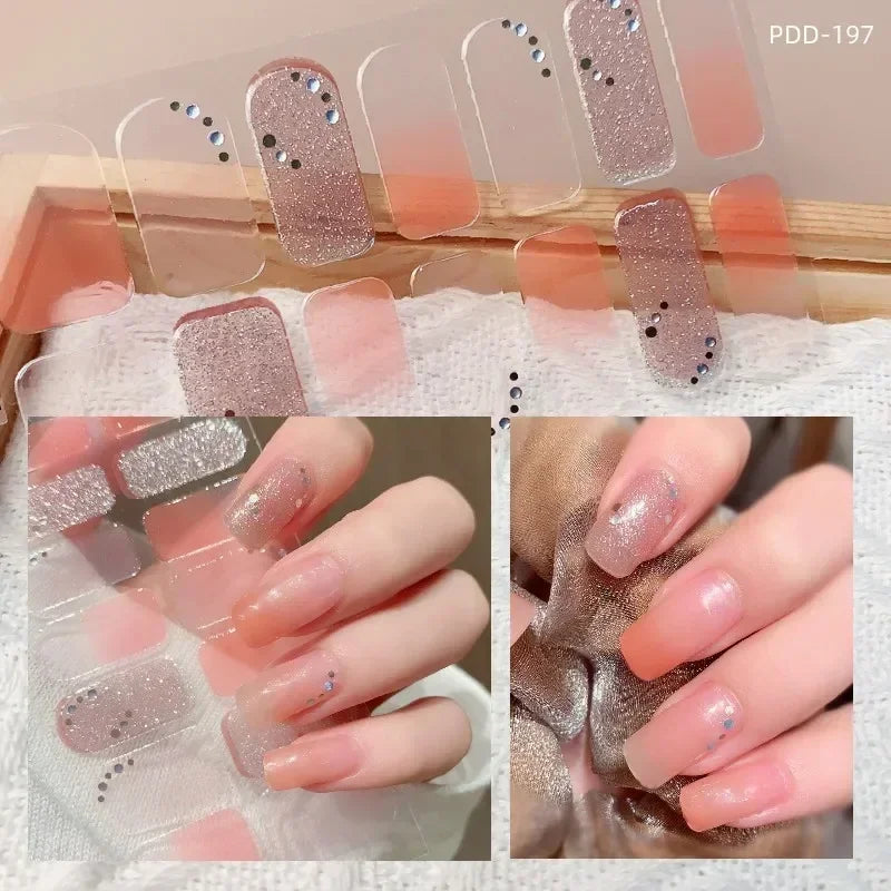 1PC Gel Nail Sticker Patch Slider Flower Gradient Color Back Glue Full Cover Waterproof Gel Nail Sticker UV Lamp Curing Manicur