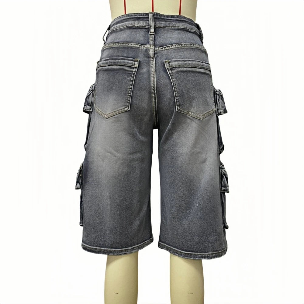 FAGADOER Fashion Straight Washed Denim Woman Solid Color Cargo Pants Patchwork Jeans Trousers Female Y2k Streetwear Bottoms New