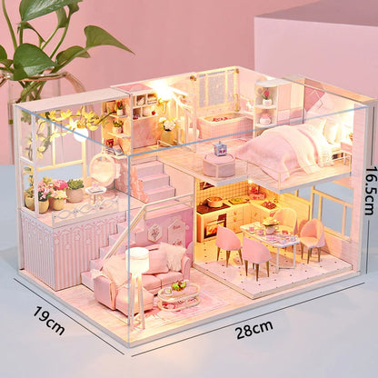 Doll House Kit 3D Wooden Mini DollHouse Assembly Building with Furniture Kit Toy For Birthday Gift 3D Puzzle Handmade Home Decor