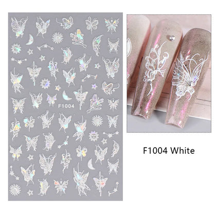 Black and White Love Flowers Line Art 3D Stickers Nail Decals Nail Art Accessories Butterfly Rose Nail Stickers Nail Sliders