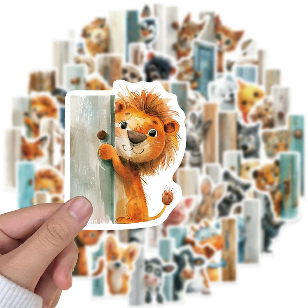 10/30/50pcs Outside The Door Peeping at Animal Stickers Funny Cartoon Sticker Scrapbook Phone Laptop Cute Decals Decoration Toy