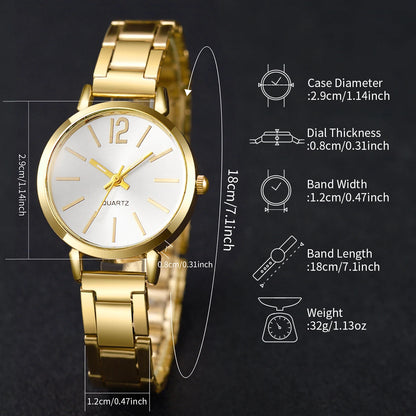 6PCS Women Watch Jewelry Set - Fashion Quartz Watch + Crystal Infinity Bracelet Necklace Earring Ring for Ladies（Without Box）
