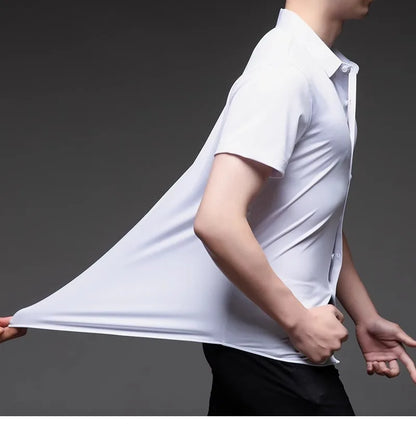 High Quality Dress Shirts For Men Business Casual Seamless Wrinkle Resistant Button Soft Elastic Luxurious Male White Clothing