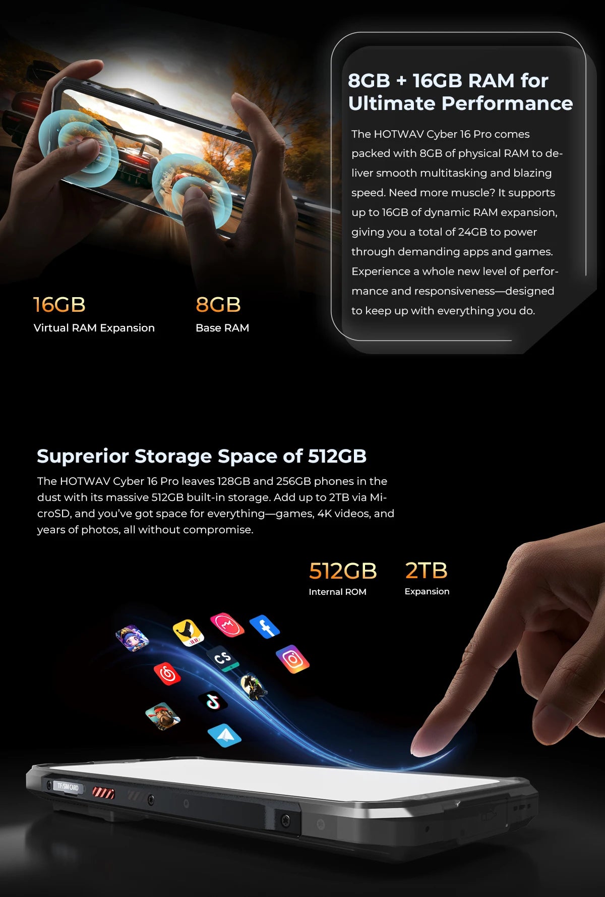 HOTWAV Cyber 16 Pro Rugged Smartphone G100 Octa-core Android 15 Mobile Phone 108MP 6.6'' FHD+ 2K 8GB 512GB 6280mAh Cellphone