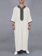 White Muslim Short Sleeve Embroidery Kaftan 2025 New Islamic Garment Elegant Female Summer Clothing
