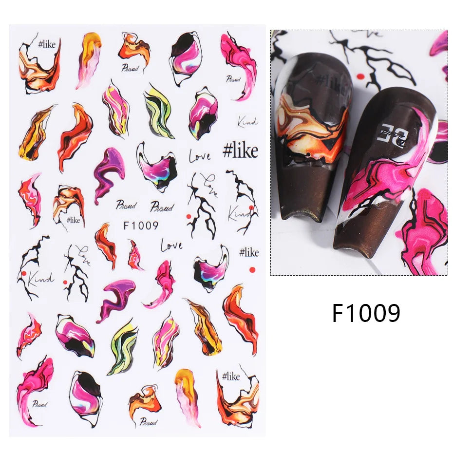 1PCS Marbled Nail Sticker 3D Abstract Lines Sticker Nail Art Supplies Nail Decals Y2K Laser Butterfly Ladies Nail Art Decoration