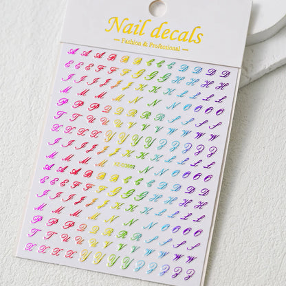 1Pc 3D Roman Letter Nail Stickers Gold/Silver/Black/Laser Alphabet Self Adhesive Decal Y2K English Words/Number Manicure Sliders
