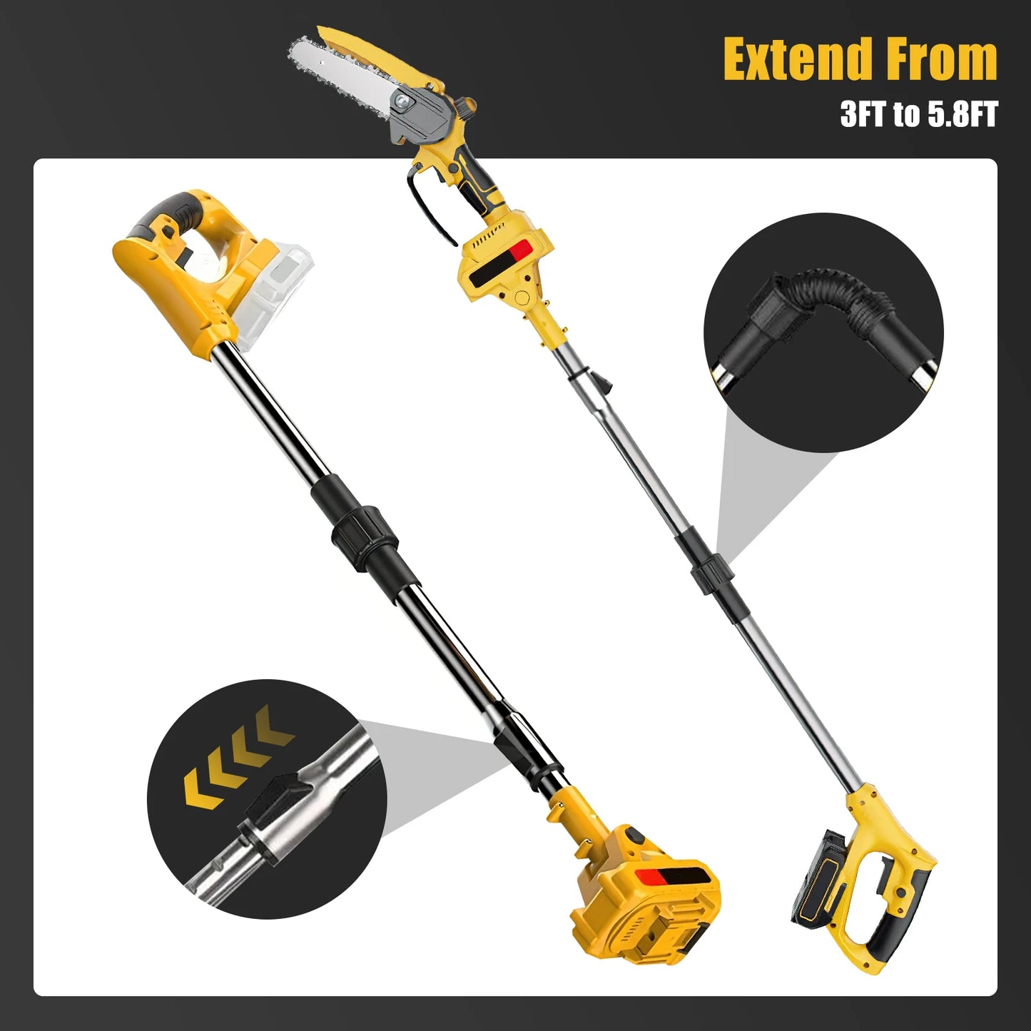 6-Inch Chainsaw Cordless Telescoping Pole Electric Chainsaw High Branch Saw Garden Pruning Power Tools For Makita 18V Battery