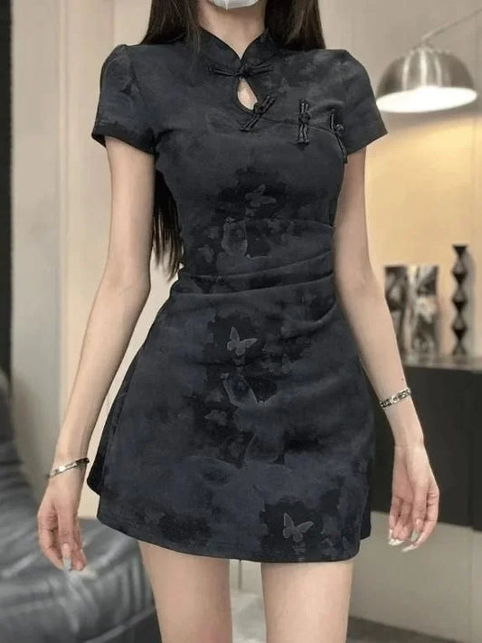 New Chinese Style Unique Buttoned Skirt Dress Women's Summer New Waist Cinching Small Size Super Body Shape Sexy Butt Dress