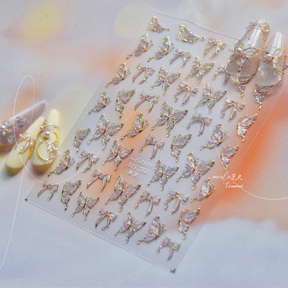 Jelly Butterfly 5D Nail Art Sticker Rhinestone Crystal Charming Shiny Insect Animals DIY Self Adhesive Decoration Manicure Decal