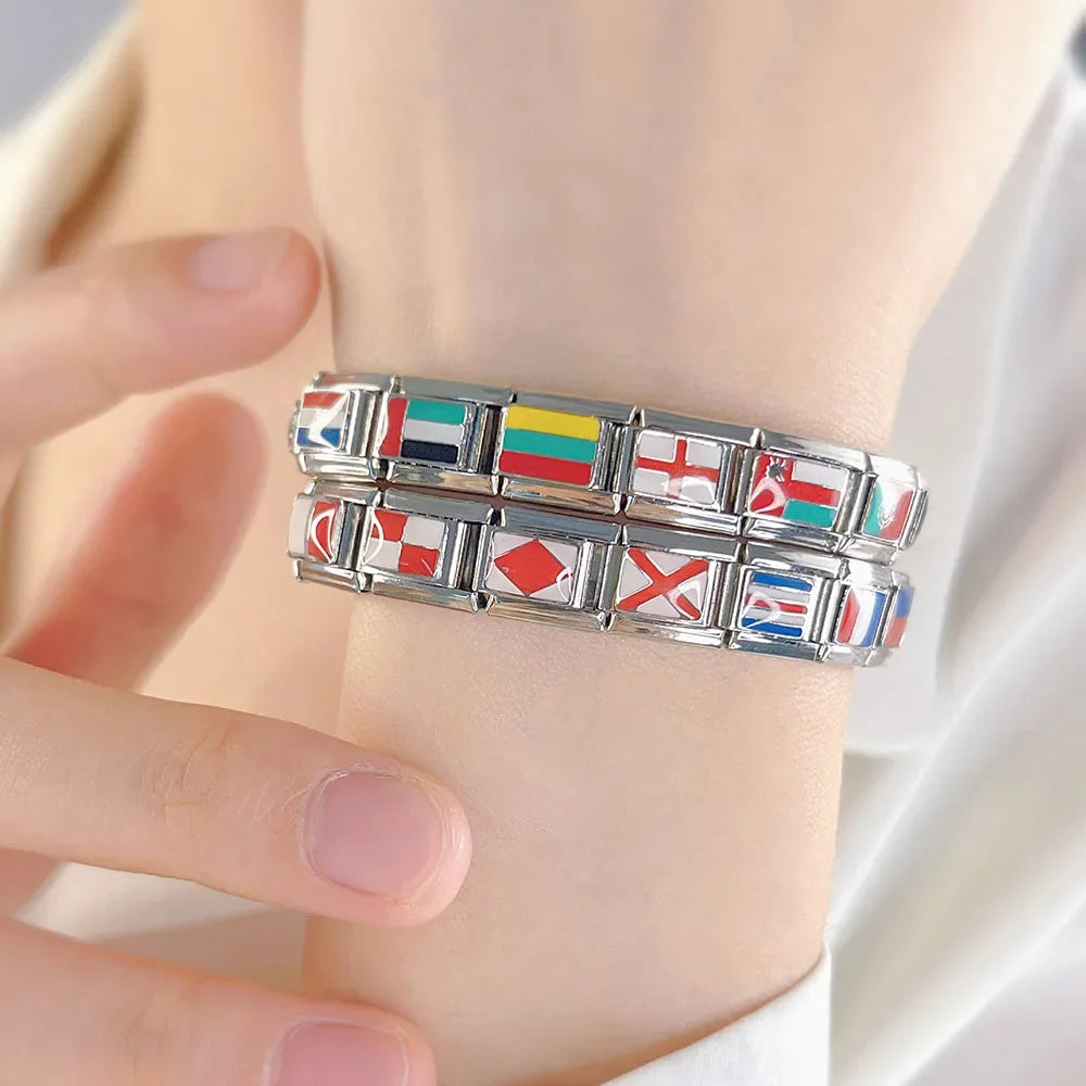 Hapiship Fashion Navy Ship International Maritime Signal Code Nautical Flag Charm Links Fit 9mm Stainless Steel Bracelet DJ391