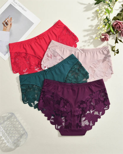 S-XXL Women Lace Panties Patchwork Seamless Underwear Sexy Luxury Hollow Out Solid Briefs Girls' Mid Rise Breathable Lingerie