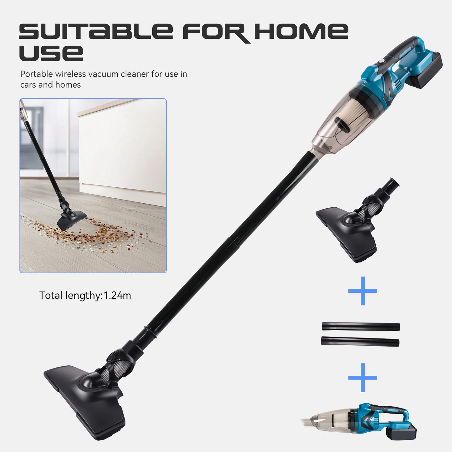 Podofo 18V Rechargeable Cordless Handheld Vacuum Cleaner Wet & Dry Dual Use With 4 Multifunctional Nozzles Portable Dust Remover For Household Car Interior And Pet Hair Cleaning