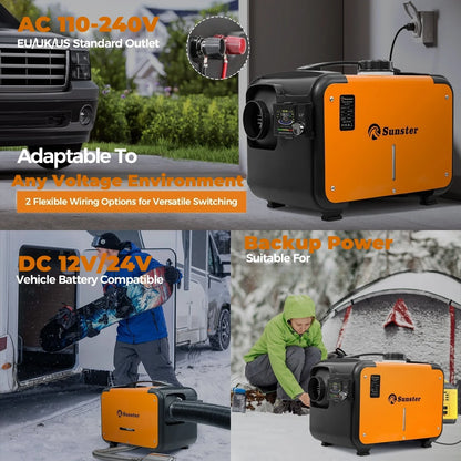 8KW 12V&24V&110-240V Diesel Air Heater With Bluetooth App,LCD Switch,24Hours Timing For Car Trailer Truck Diesel Parking Heater