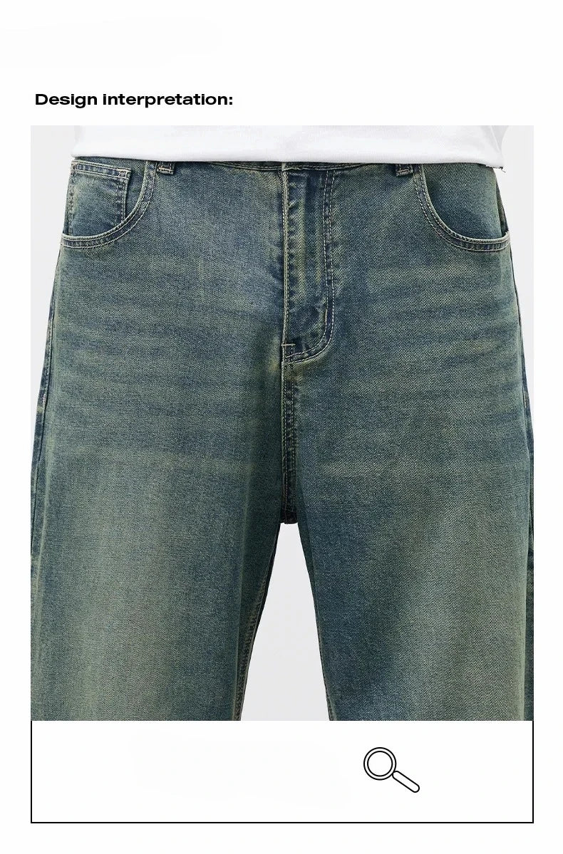 2025Spring Autumn New Men Straight Vintage Fit Jeans Casual Trousers High Quality Male Korean Fashion Baggy Wide Leg Denim Pants