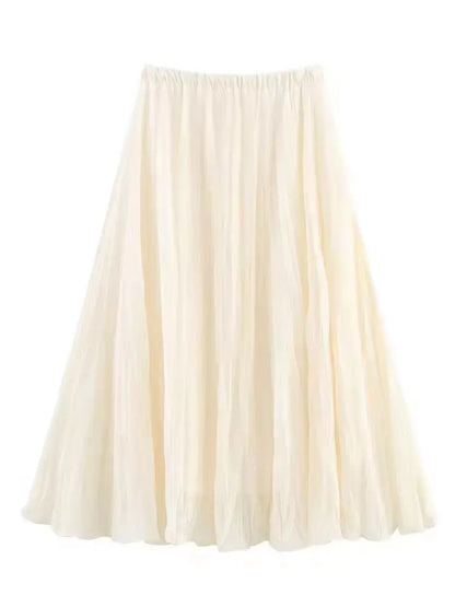 HH Women Elastic Waist Pleated Maxi Skirt Flowy A Line Pleated Long Skirt In Yellow White Pink For Spring Summer Beach Vacation